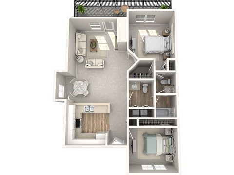 Floor plan for 2 beds, 1 bath, 971 sqft